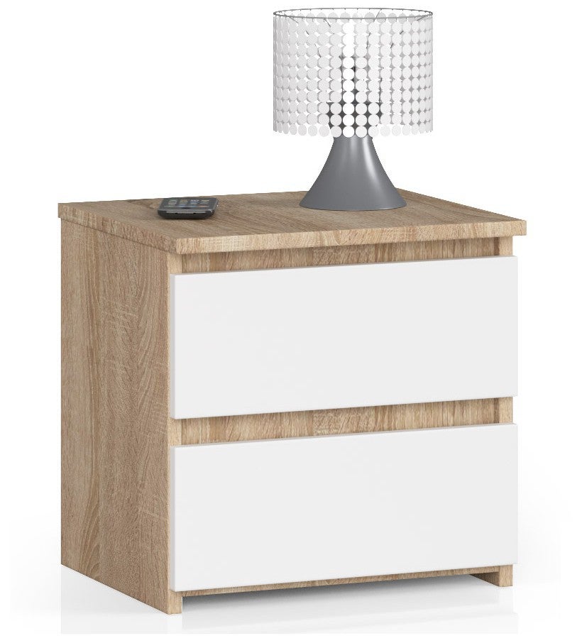 Szafka nocna AKORD CL2 Dąb Sonoma 40 cm 2 szuflady kolor Biały mat 40x35x40 cm