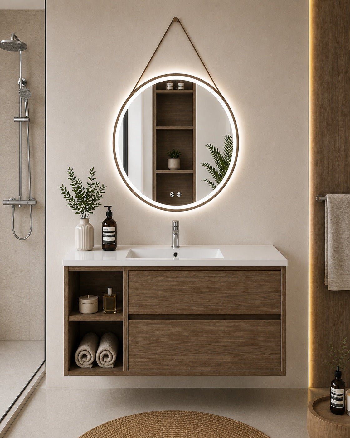 Szafka łazienkowa z umywalką ORIGENBATH ZEUS bez lustra 100x45 cm Lewa strona jesion tea
