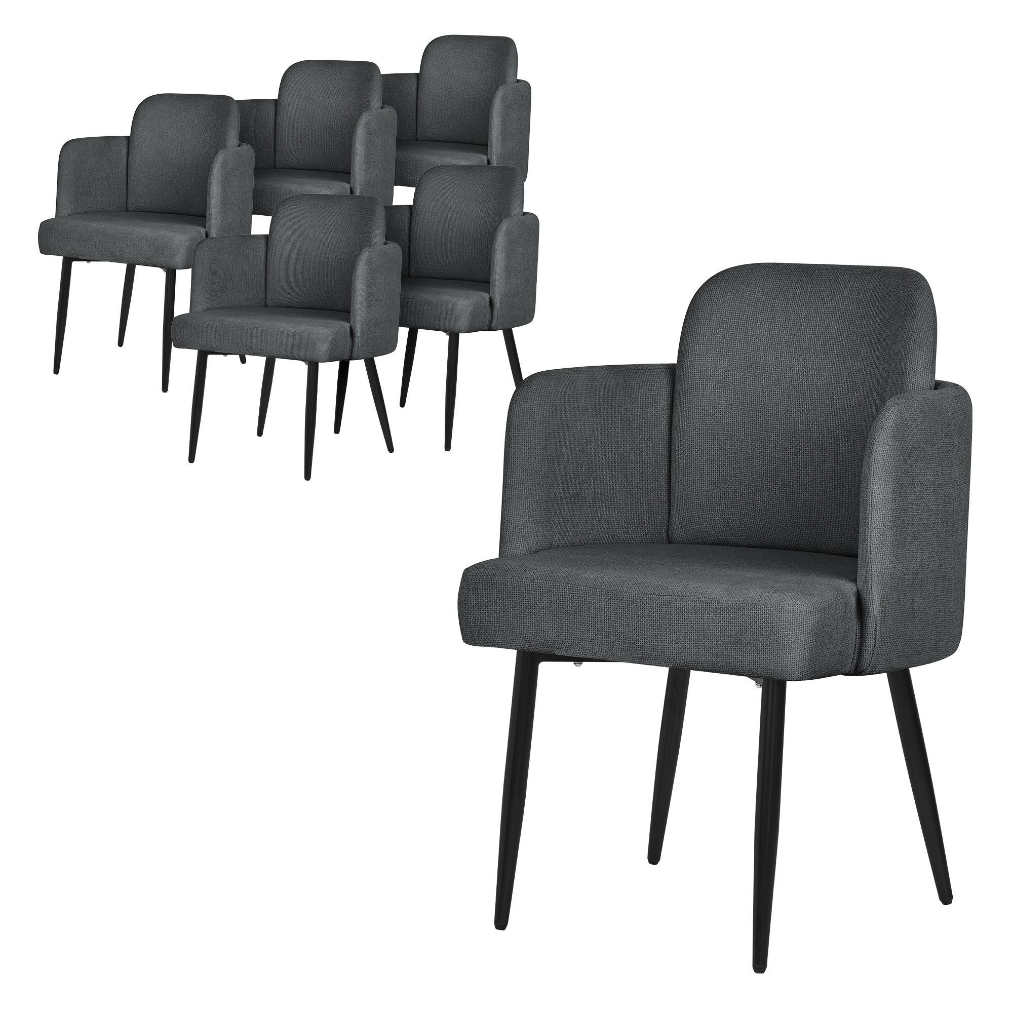 ML-Design krzesła do jadalni 6 antracyt tapicerowane materiałowe z podłokietnikami rattanowe oparcie metalowe nogi ergonomiczne komfortowe