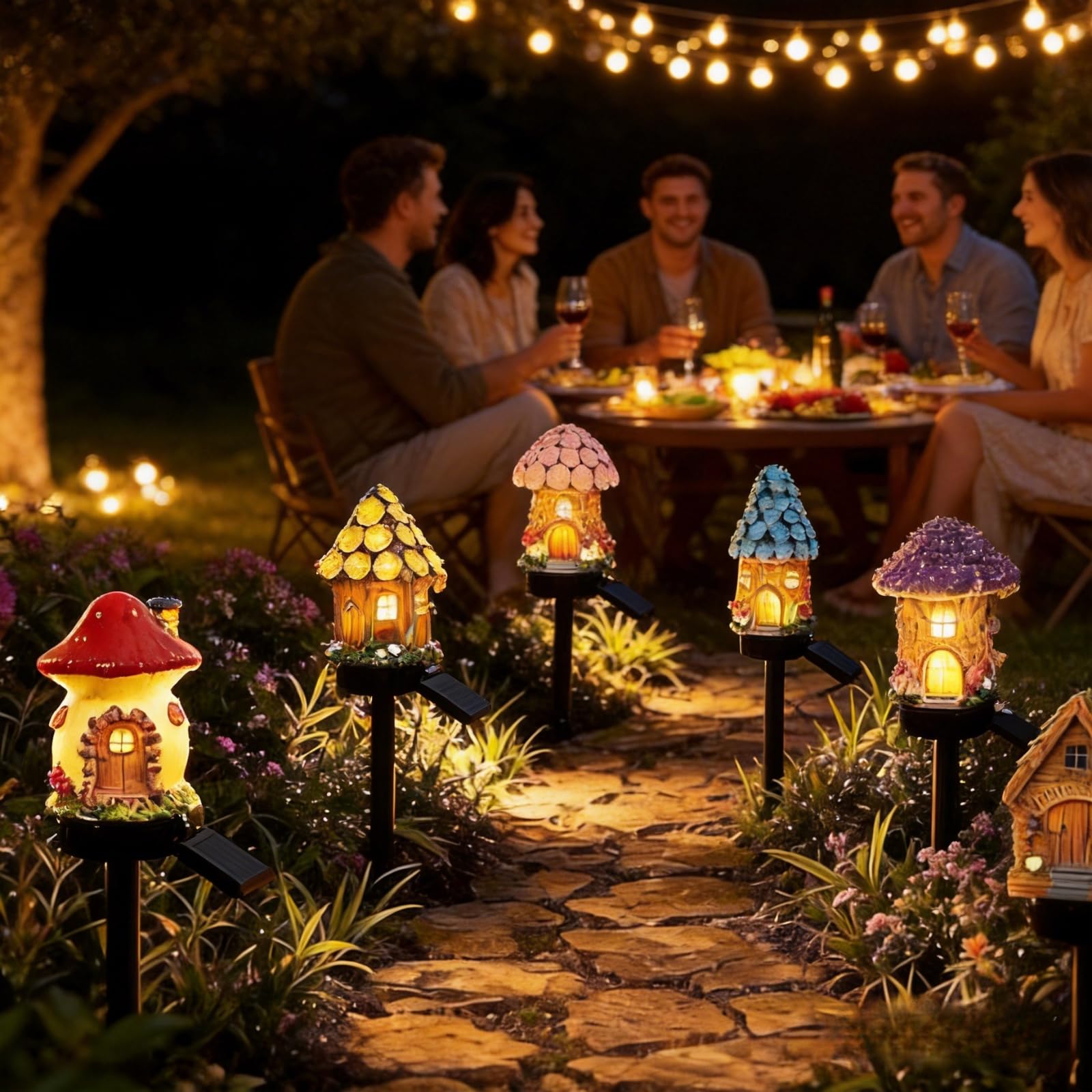 Solar ogród światło: wodoodporny LED dekoracja - automatyczny na Off Fairy-Tale Mushroom Cottage do zewnętrzny Pathway Landscape Lighting