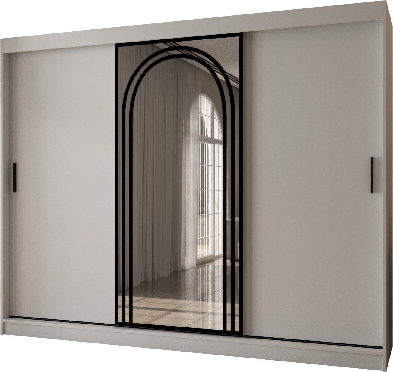 Szafa przesuwna z lustrem VIGO 250 x 62 x 200 biały + u. czarny