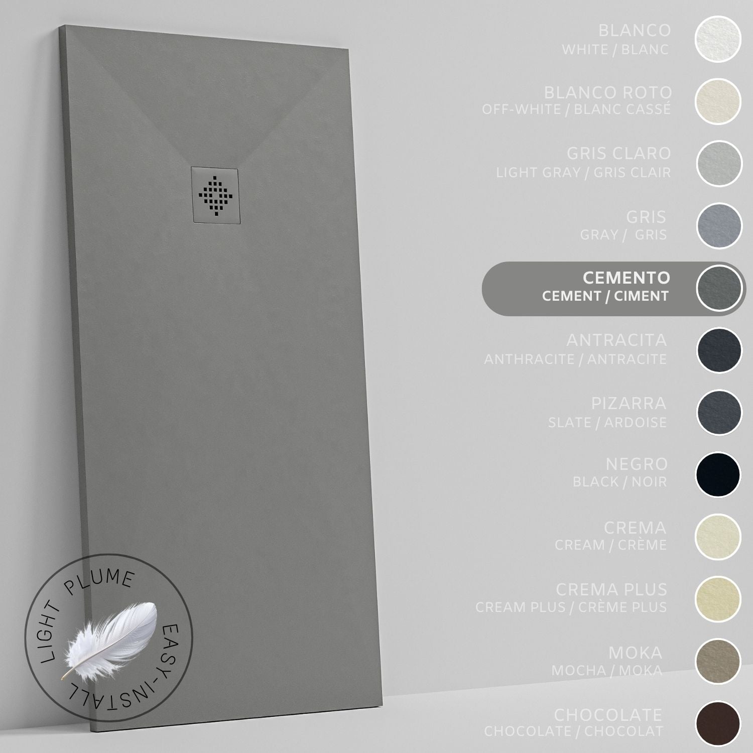 SOULHOME Lekki Brodzik z Żywicy tekstura Łupka cementowoszary – 210X75- cm Ultra-płaski Zawiera Syfon i Kratkę Same
