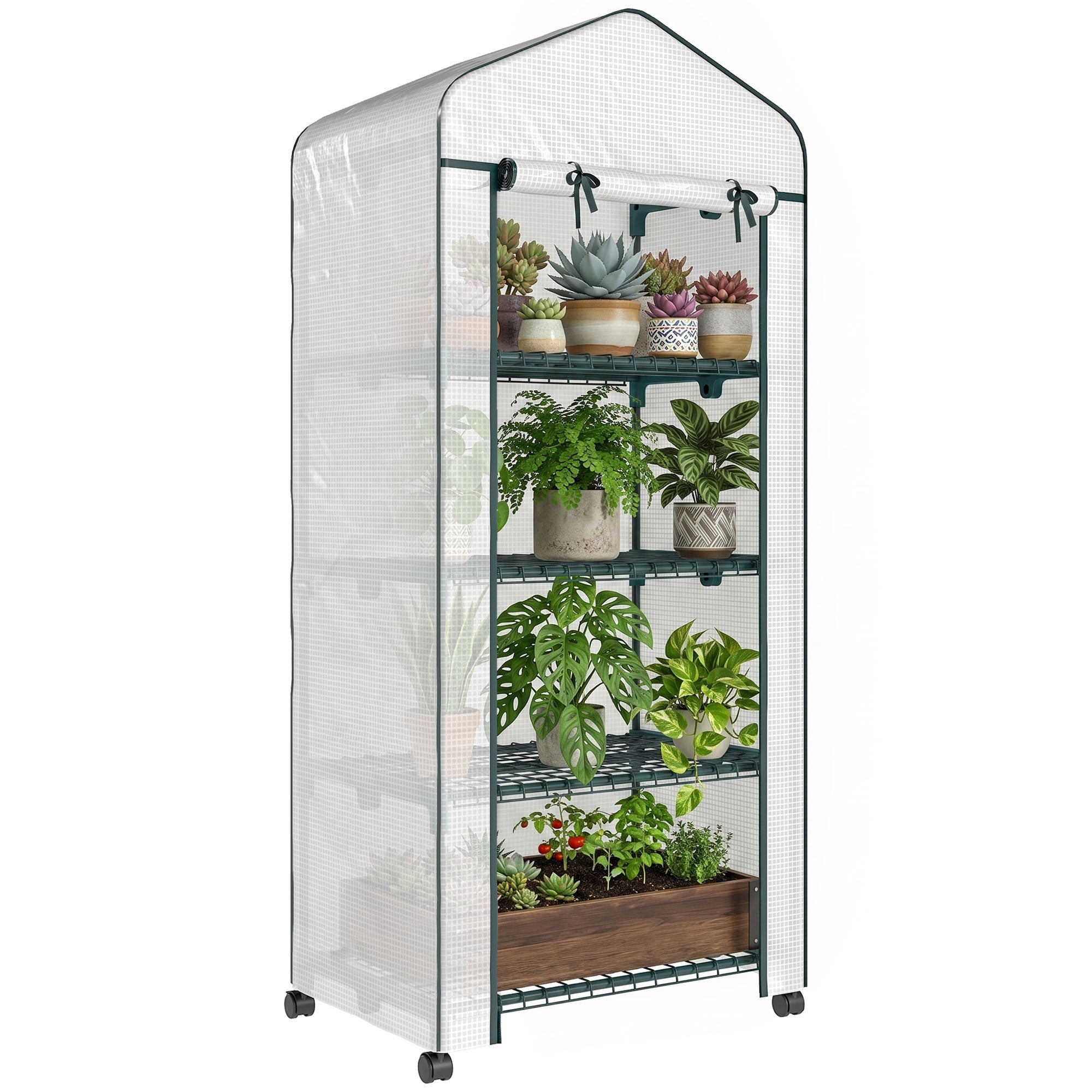 Szklarnia z folii plastikowej, szklarnia, mini szklarnia, altana, inspekt, 4 półki, 69 x 50 x 165 cm, biała
