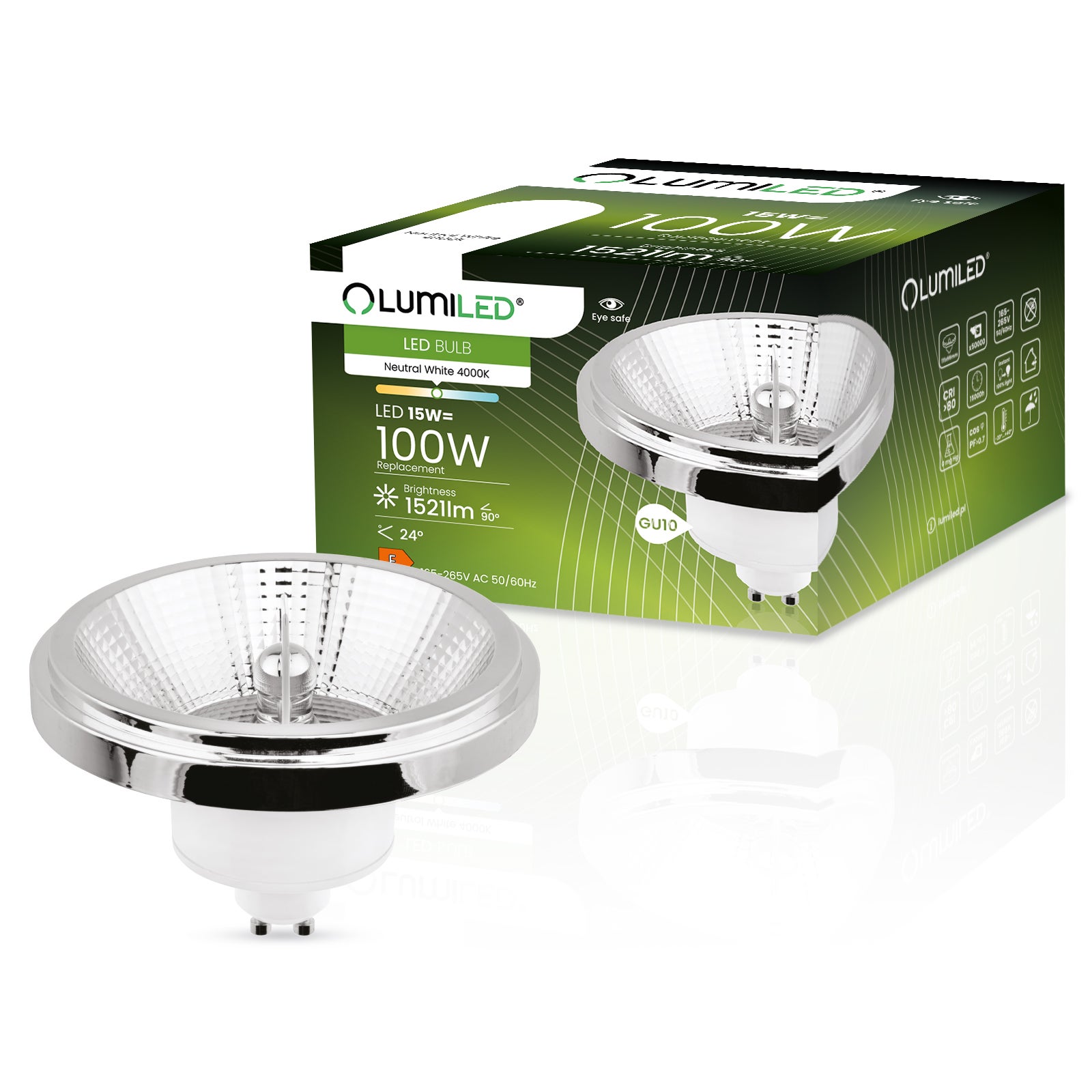 Żarówka LED Lumiled GU10 Reflektor ES111 15W 1521lm 4000K Neutralna biel 24st Srebrna 1 szt.