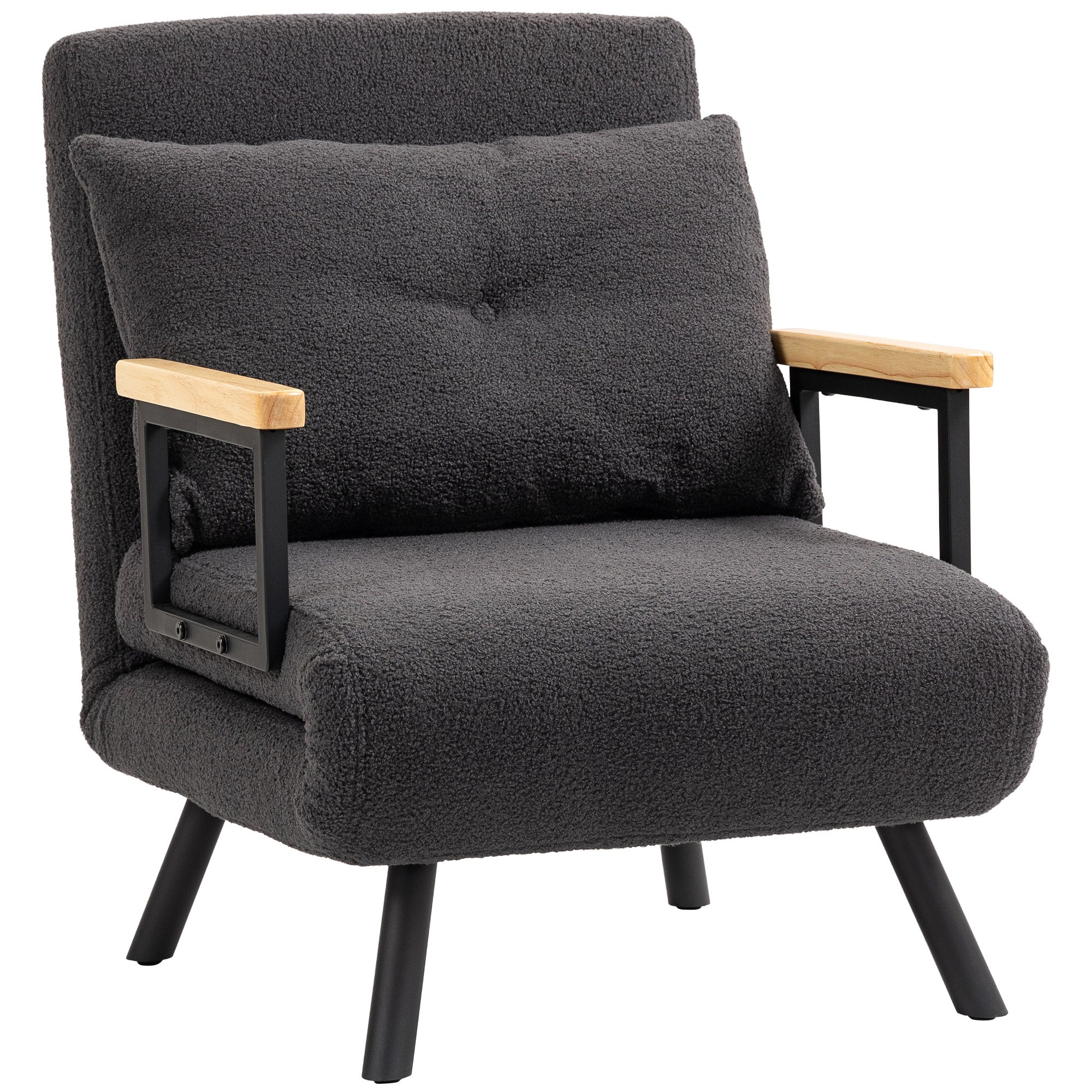 Sofa rozkładana 4 w 1, fotel rozkładany z 5-stopniową regulacją oparcia i poduszki, 63 x 73 x 81 cm, kolor szary