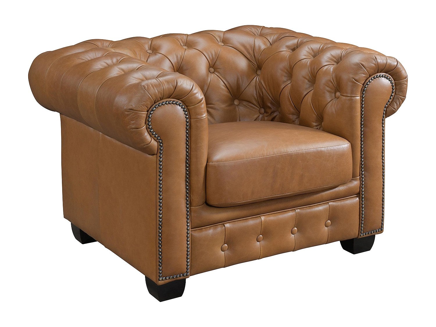 Fotel typu chesterfield 100% skóry bawolej BRENTON - Kolor: karmelowy vintage