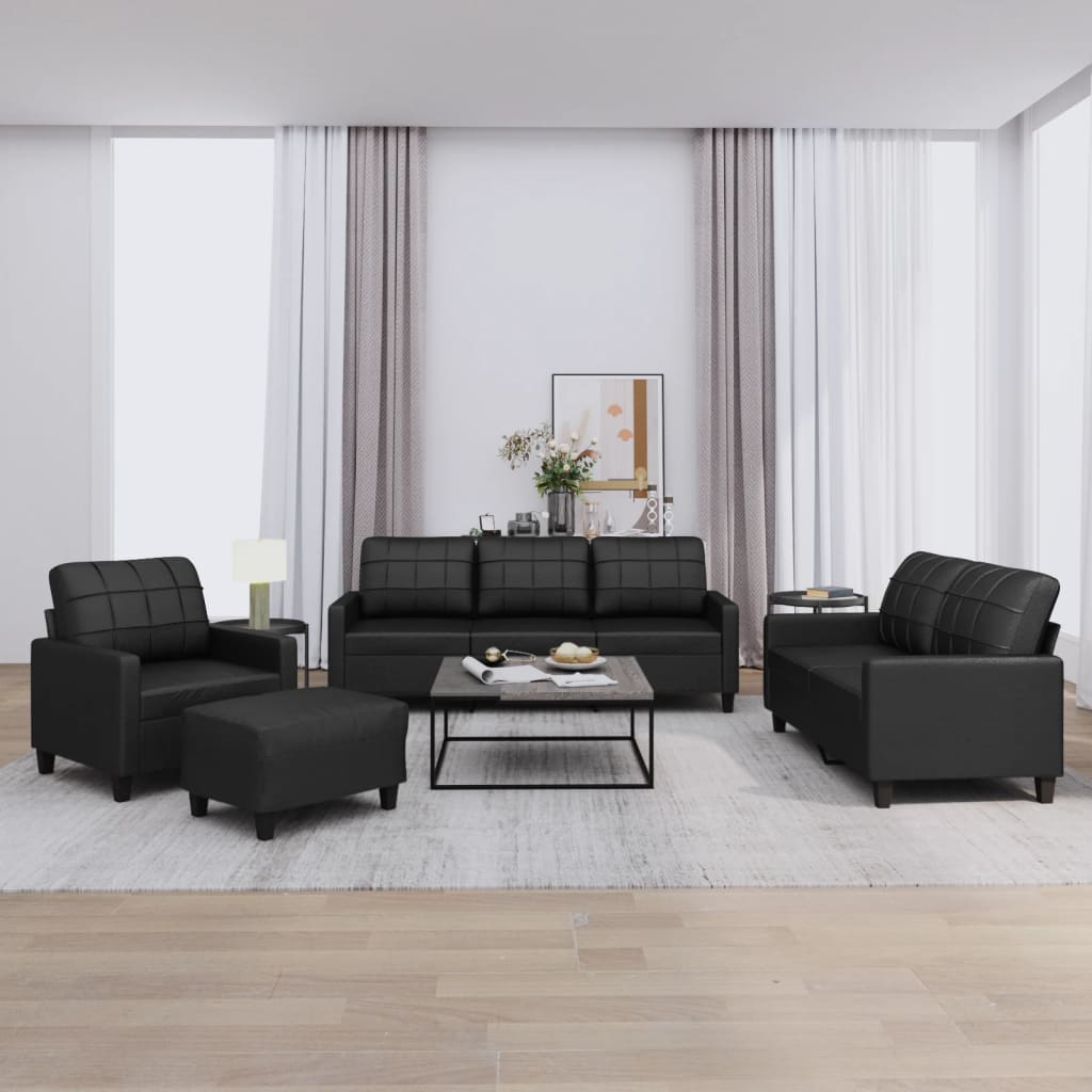 4-osobowa sofa z poduszkami, czarna, sztuczna skóra vidaXL