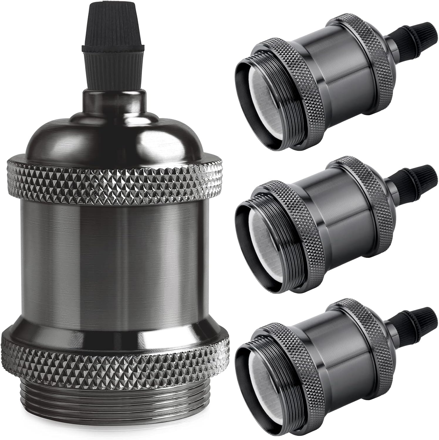 Gniazdo żarówki E27, lampa wisząca retro Edison, solidny adapter ceramiczny, (4 sztuki) gniazdo w kolorze czarnym perłowym