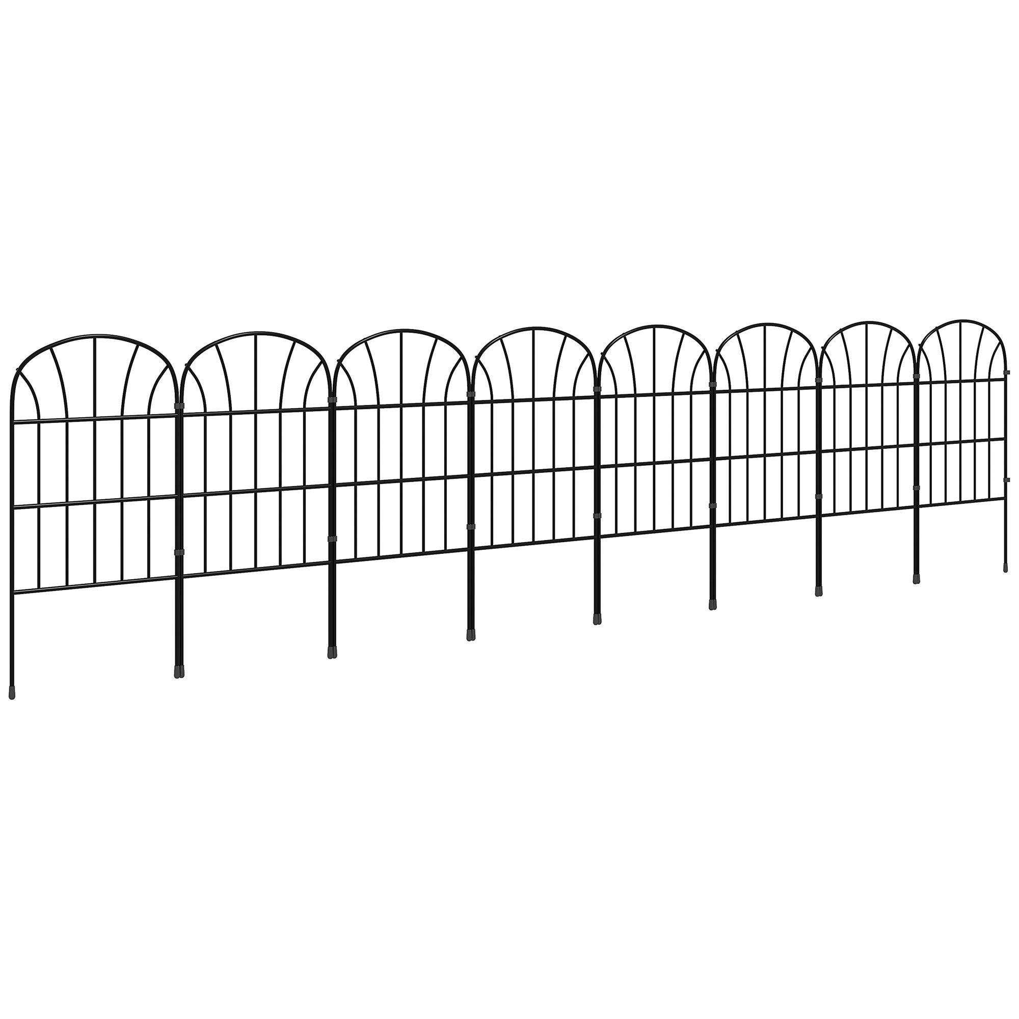 Zestaw 8 ozdobnych płotów ogrodowych, czarne metalowe obramowania z ozdobami - 264 x 61 cm, kolor czarny
