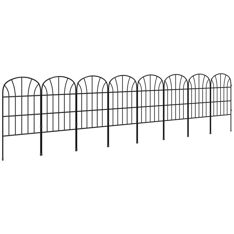 Zestaw 8 ozdobnych płotów ogrodowych, czarne metalowe obramowania z ozdobami - 264 x 61 cm, kolor czarny