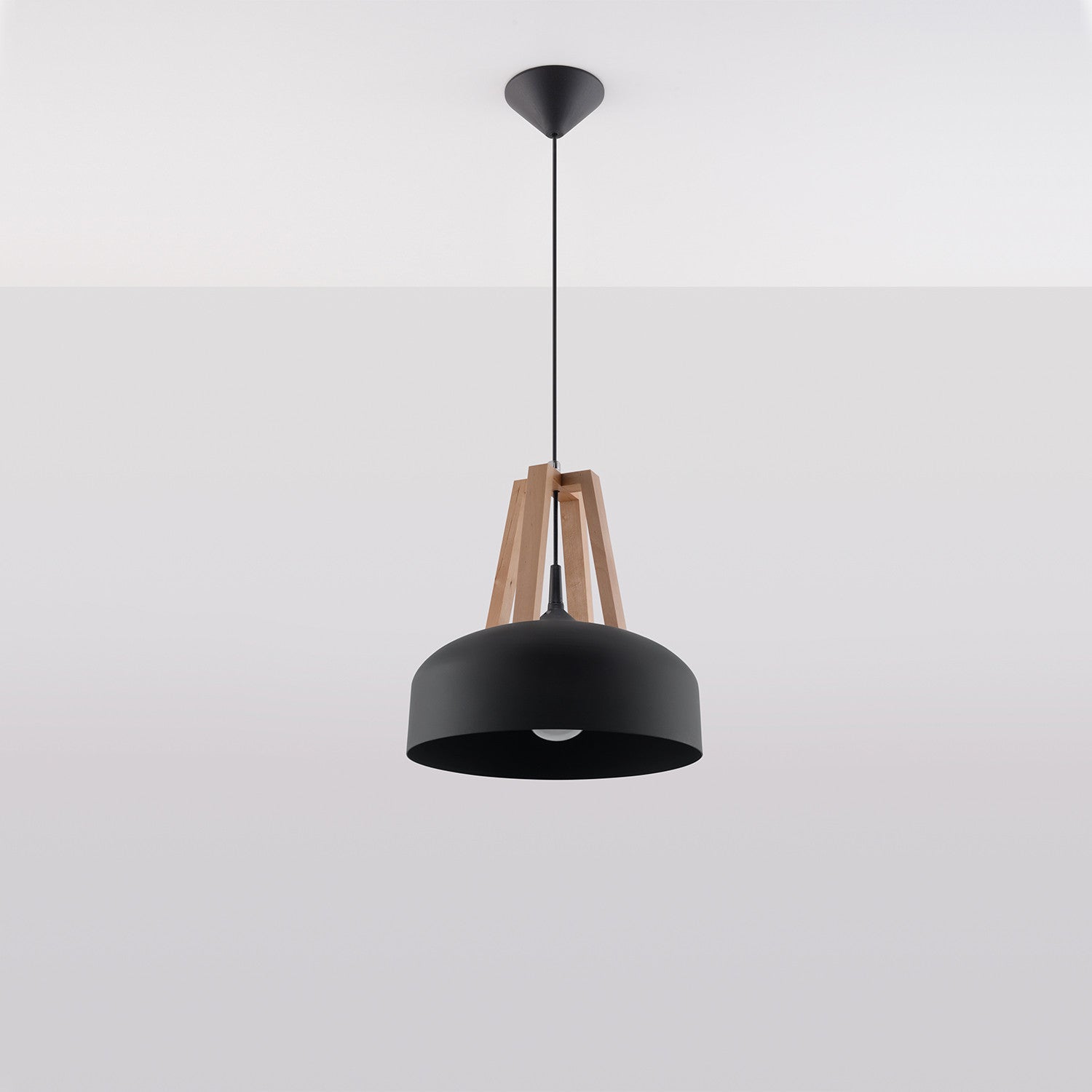 Suspension Acier Noir/Bois Naturel E27 1 Casco