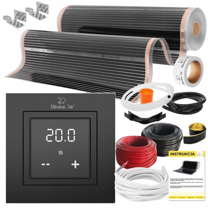 Zestaw folii grzewczych na podczerwień IR SILVER 160W 8m²,szer.100cm + Aries LCD Czarny