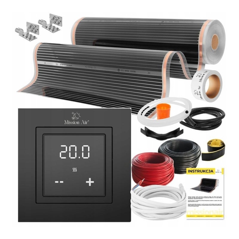 Zestaw folii grzewczych na podczerwień IR SILVER 160W 8m²,szer.100cm + Aries LCD Czarny