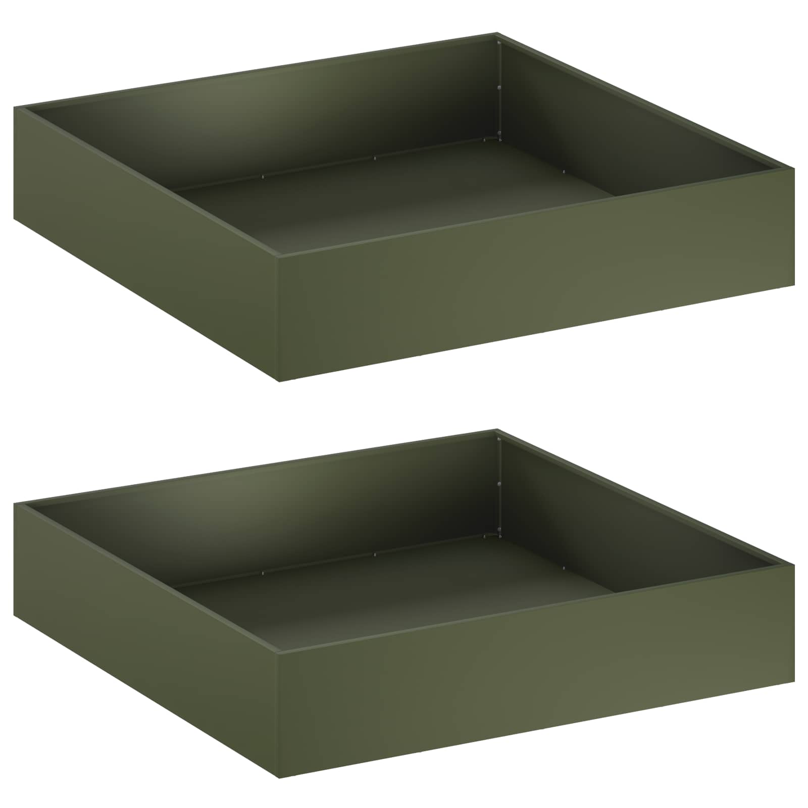 2x Donica Ogrodowa Stalowa 80x80x20 cm Oliwkowa na Taras na Balkon na Zioła