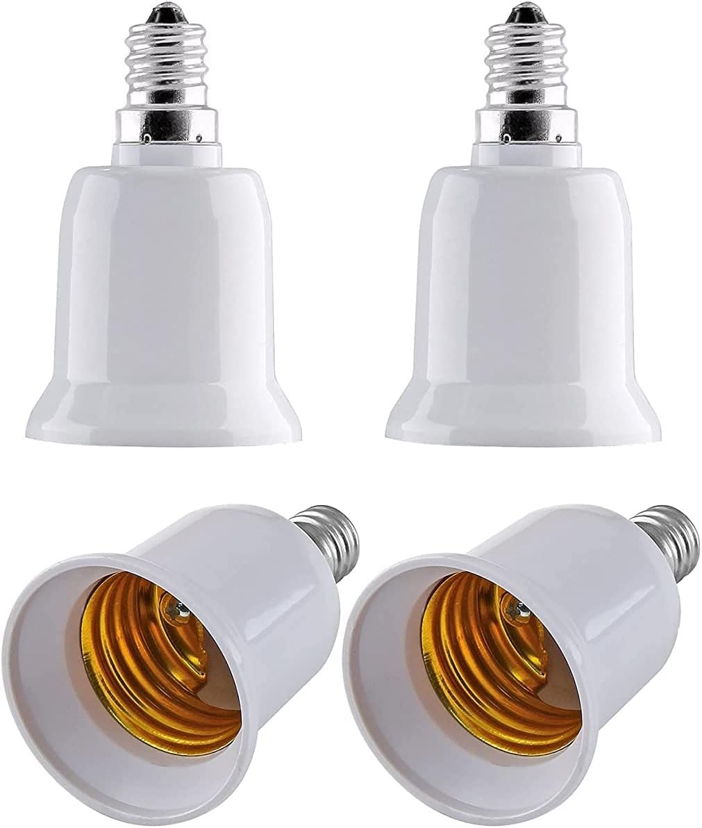 Zestaw 4 adapterów E14 na E27, konwertery gniazd do lamp LED, żarówek tradycyjnych i świetlówek kompaktowych, adapter gniazda E14 na E27