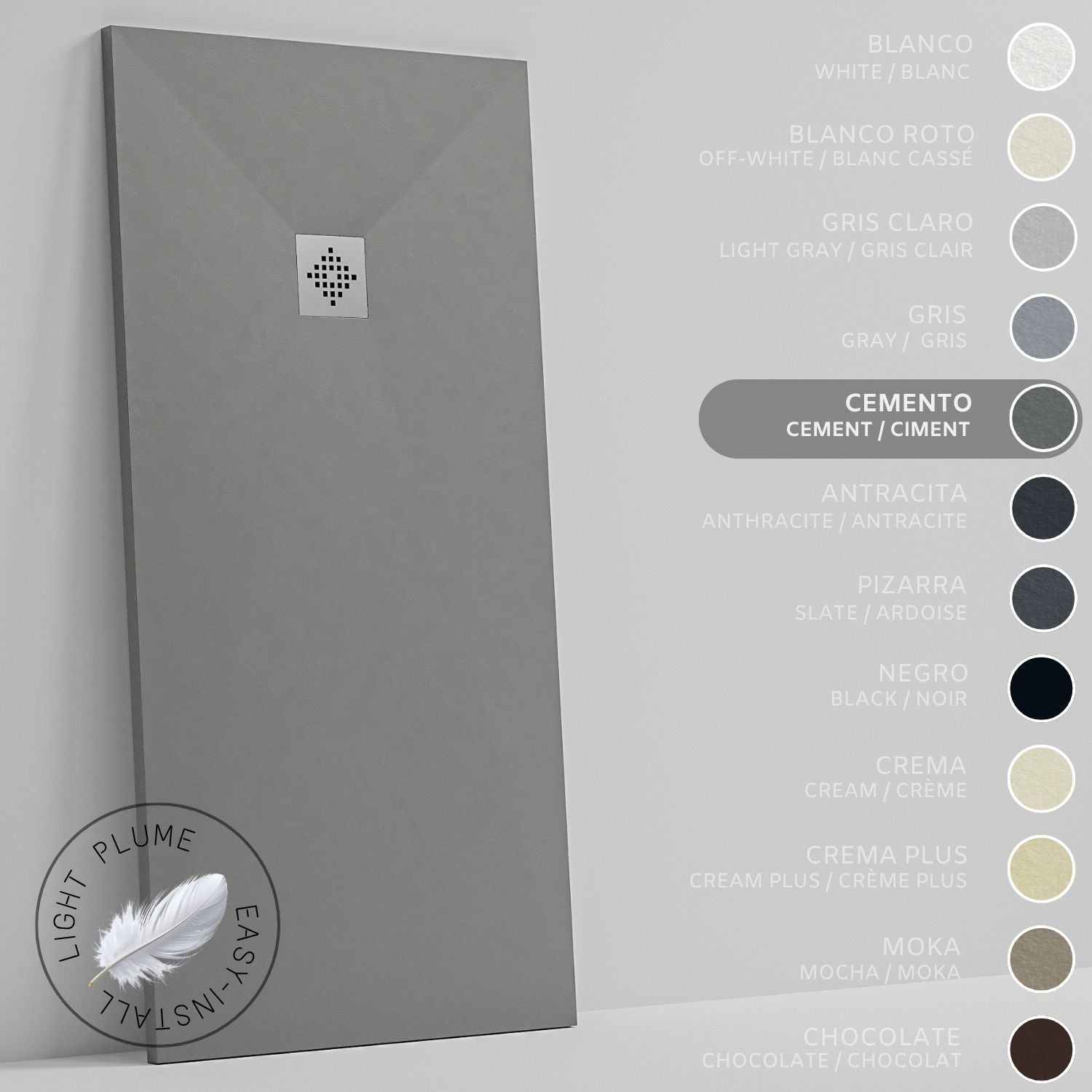 SOULHOME Lekki Brodzik z Żywicy tekstura Łupka cementowoszary – 120X75- cm Ultra-płaski Zawiera Syfon i Kratkę