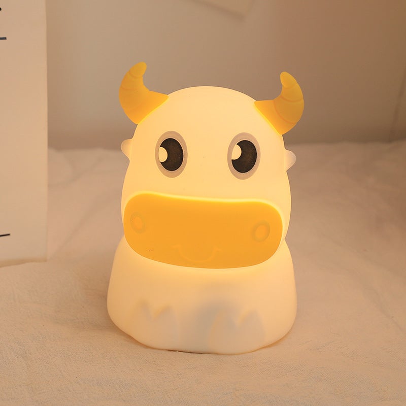 Lampka nocna dla dzieci, siedem regulowanych kolorów, ładowanie przez USB, kształt krowy, nastrojowa lampa LED do pokoju dziecięcego, sterowanie dotyk