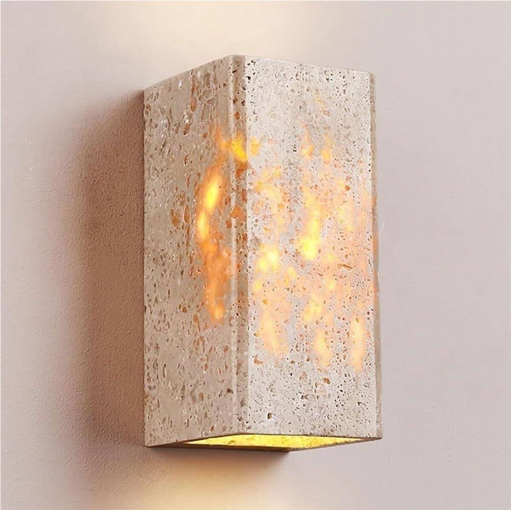 Wodoodporna lampa retro, kinkiet z naturalnego kamienia, prostokątny, japoński wabi-sabi (kwadratowy)