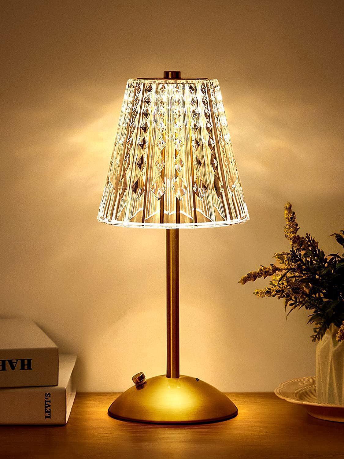 Lampka nocna LED One Fire, 3-kolorowa lampa kryształowa, ściemniana dotykowo, akumulatorowa bezprzewodowa lampa stołowa do sypialni, salonu, restaurac