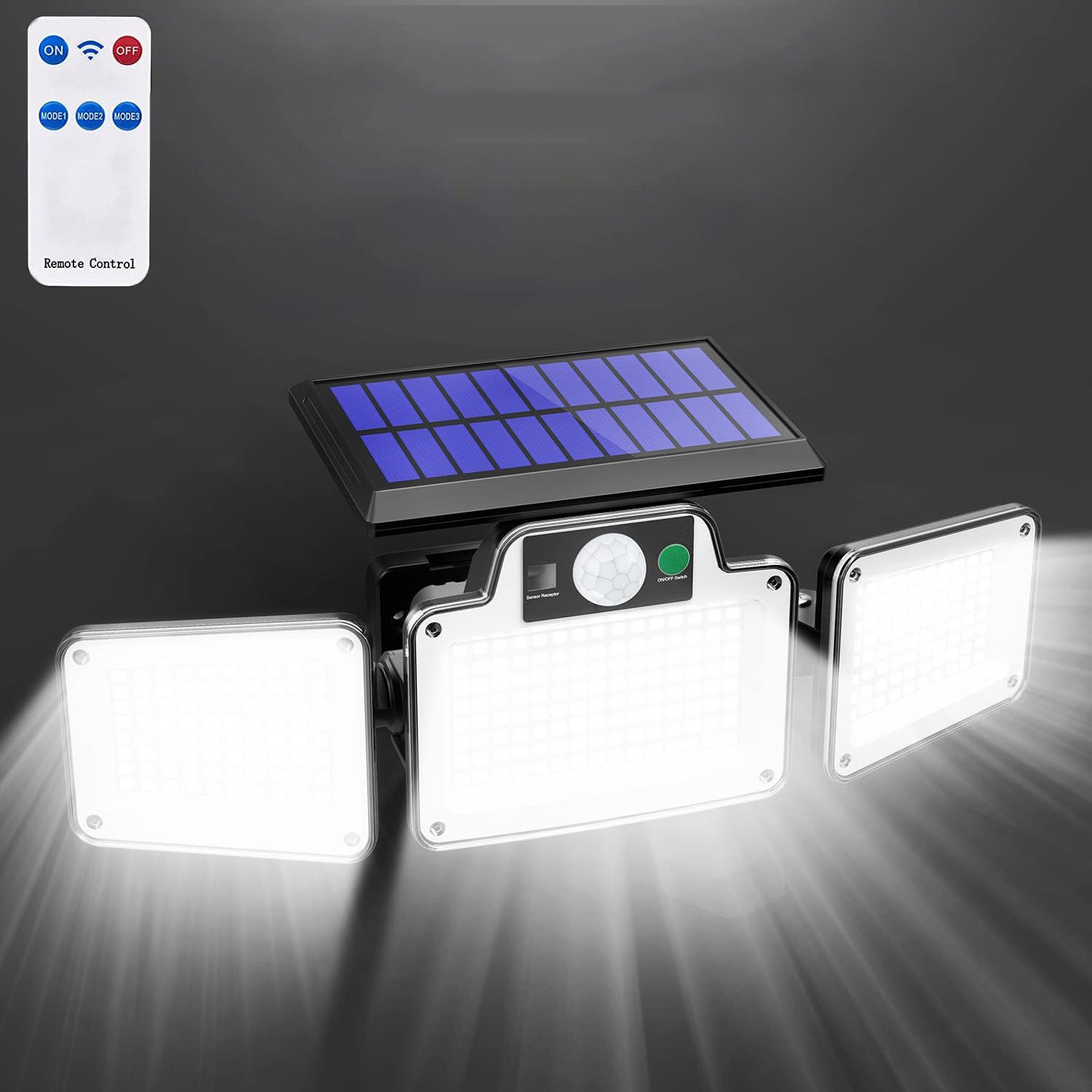 NICOLA lampa solarna do użytku zewnętrznego, 280 LED z czujnikiem ruchu, obracana o 270°, wodoodporna IP65, do werandy i garażu (światło białe 6000 K)
