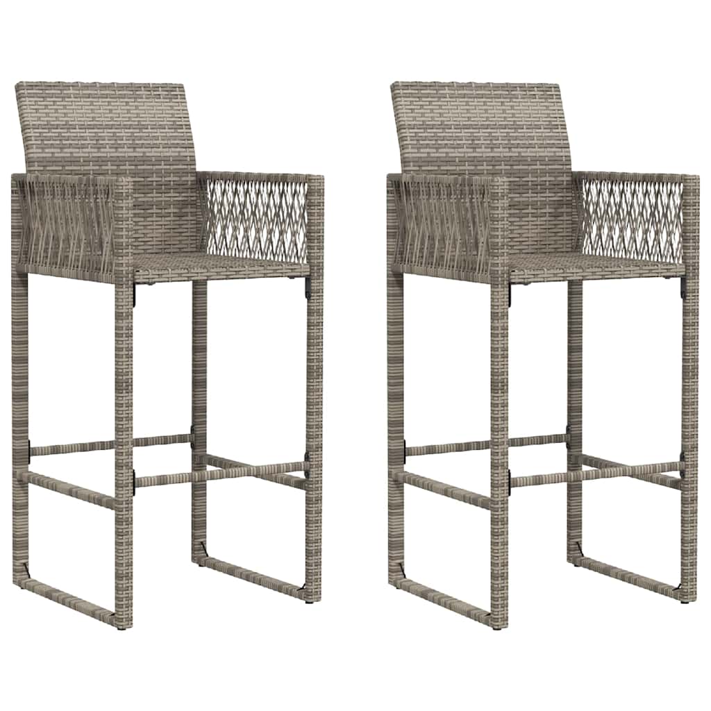 2x Stołek Barowy z Polirattanu Szary 52x58x118 cm na Taras do Ogrodu