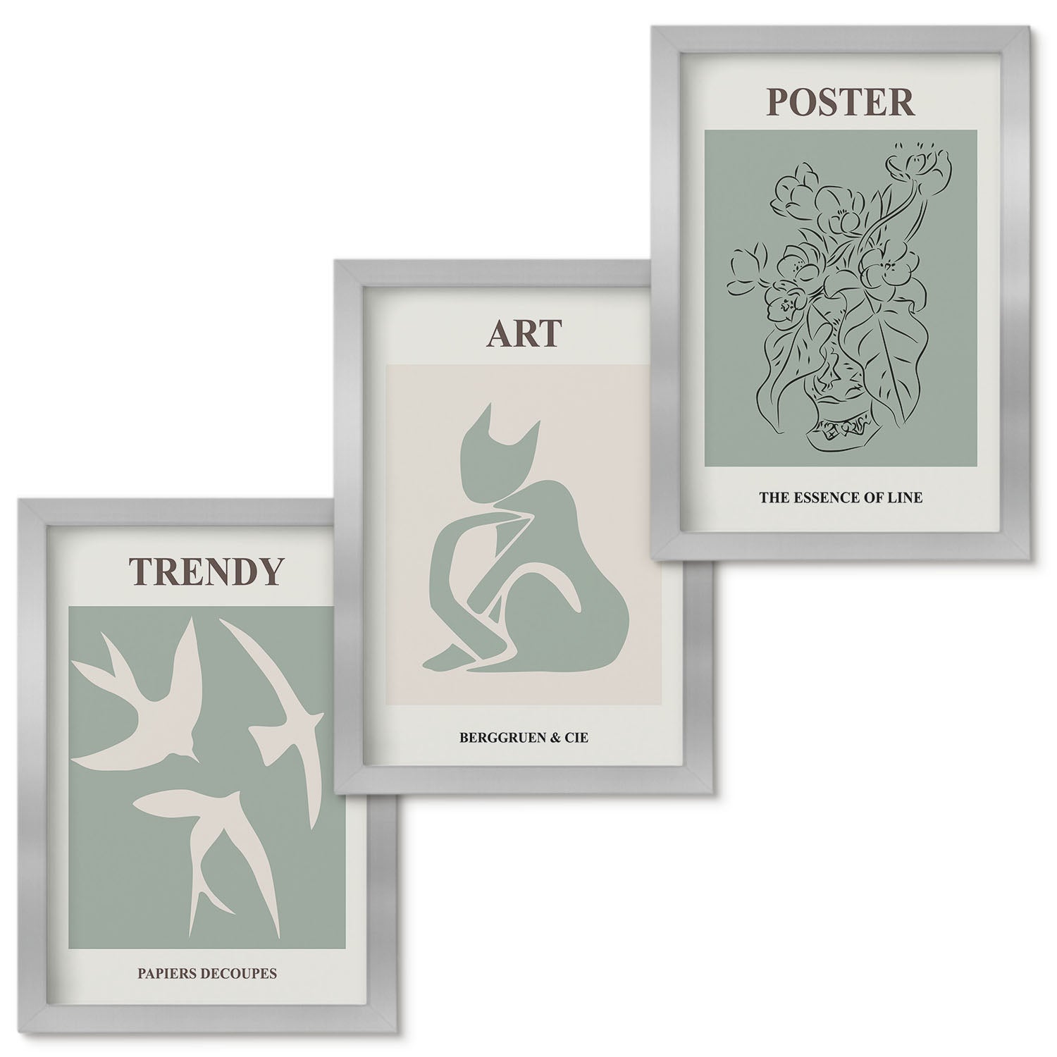 Zestaw obrazów w ramie - 3 części | Stylowe ilustracje Henri Matisse | Srebrna ramka