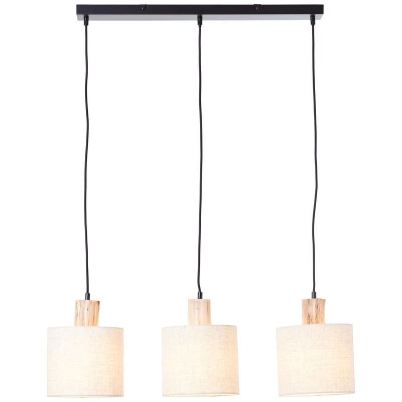 Lampa BRILLIANT, Pia wisząca 3-płomienna czarna / naturalna, 3x A60, E27, 40W, drewno ze zrównoważonego leśnictwa (FSC)