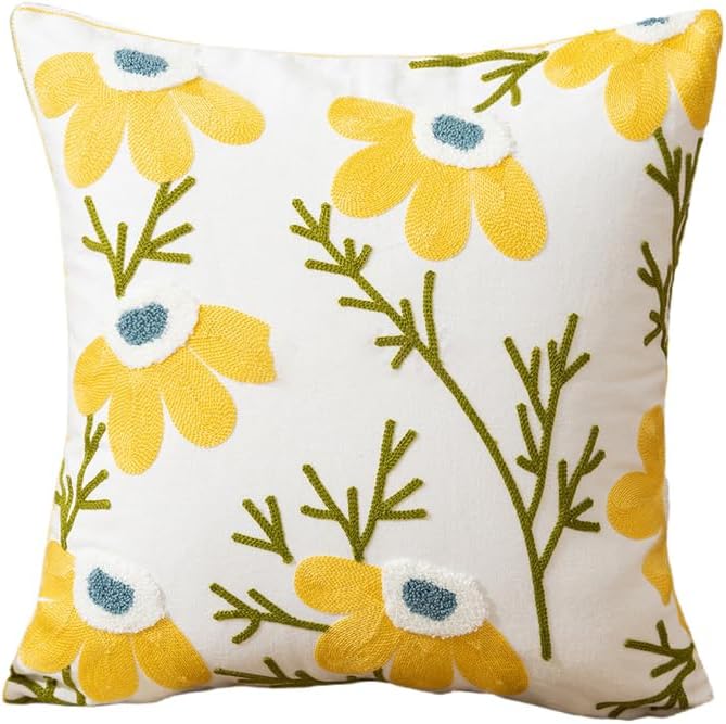 Zestaw 2 poszewek na poduszki z motywem kwiatowym – styl boho – dekoracyjny – oddychający – na sofę, do wystroju wnętrz – 45 x 45 cm – żółty