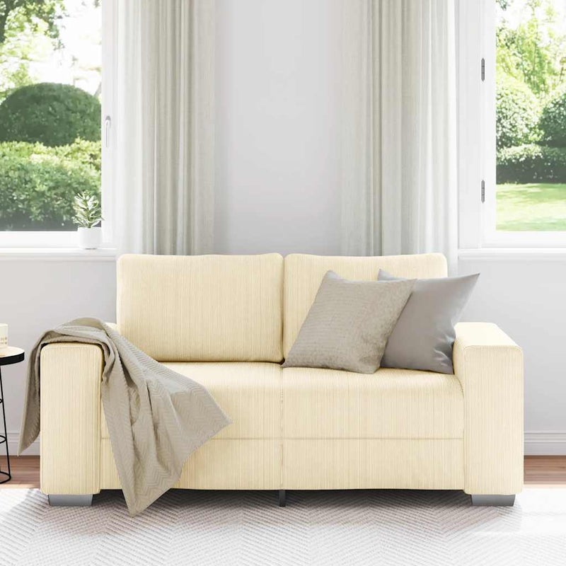 Sofa dwuosobowa kremowa 160x77x82 cm Tkanina sztruksowa