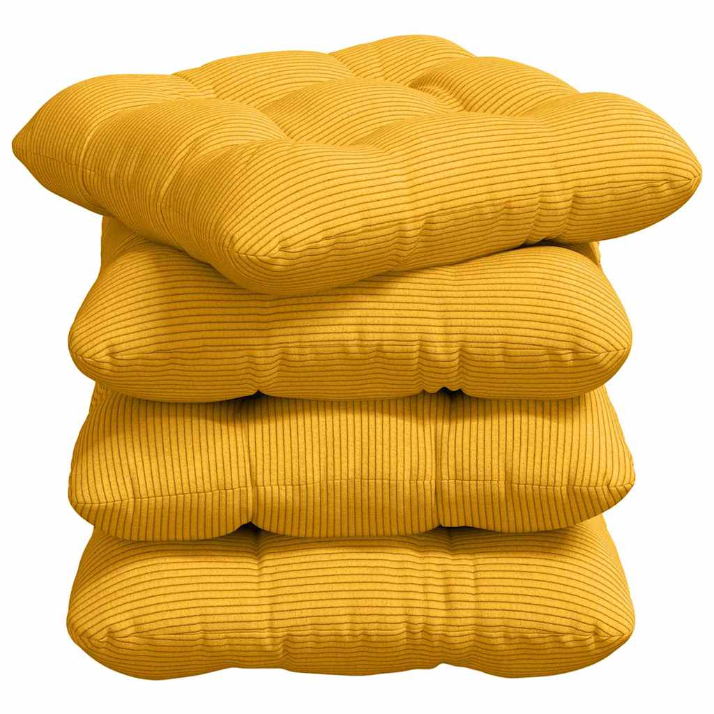 Poduszki na siedziska 4 pcs Tkanina sztruksowa Jasnożółty