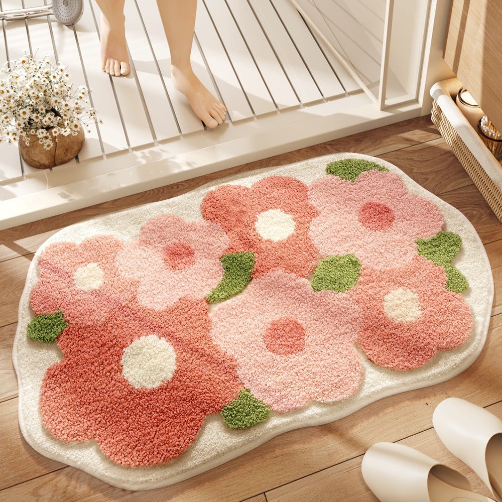 Dywanik łazienkowy z kwiatowym wzorem, bardzo chłonny. Nadaje się do jadalni, kuchni i salonu (50*80 cm [imitacja kaszmiru], 1 sztuka).