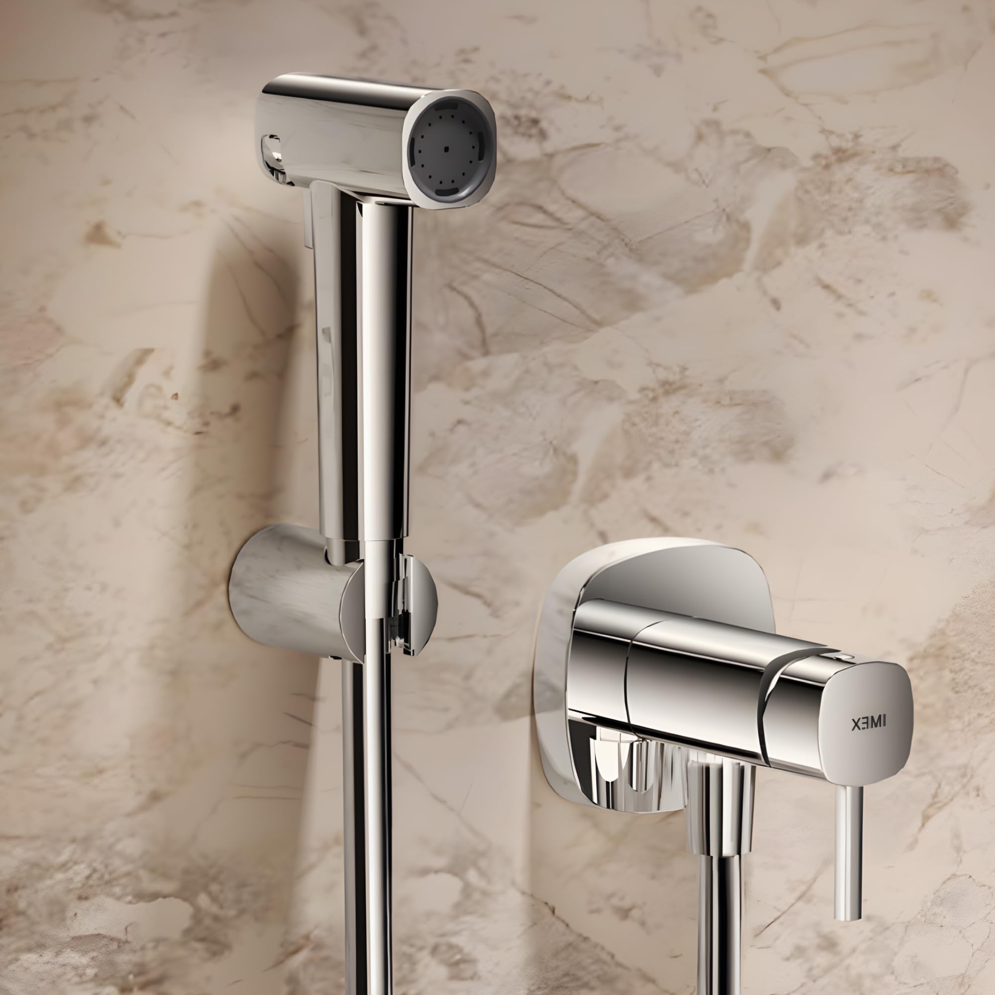 IMEX – Chromowany Bidet z Ciepłą i Zimną Wodą | Wbudowana Bateria Bidetowa do Toalety | Jednouchwytowy Higieniczny Prysznic do Toalety | Seria Toscana