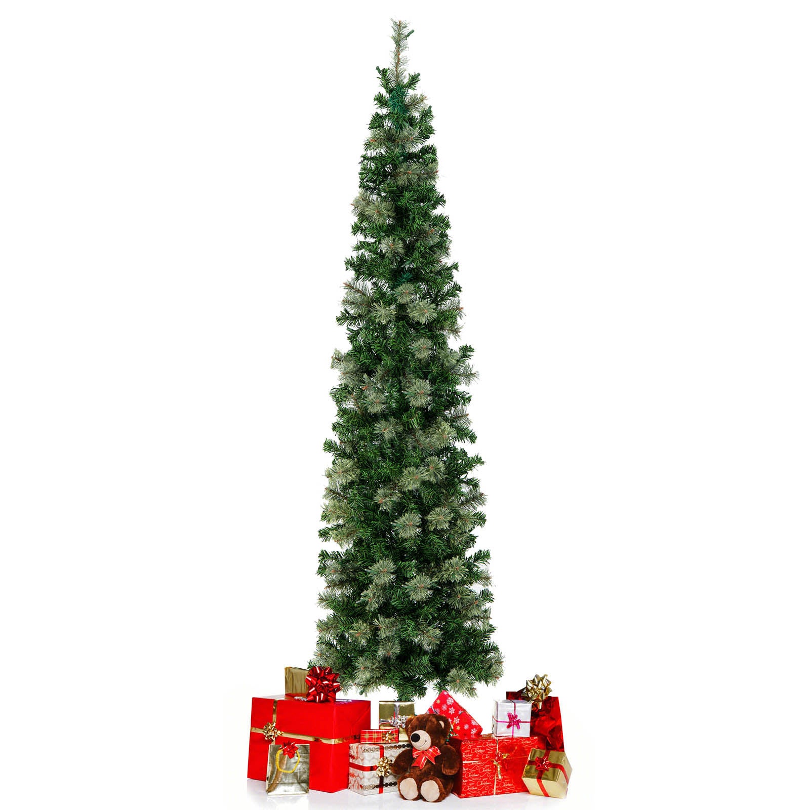 Sztuczna choinka 210 cm, podświetlana, ze 150 diodami LED, narożne drzewko chrześcijańskie z metalowym stojakiem, do biura, domu, na imprezę