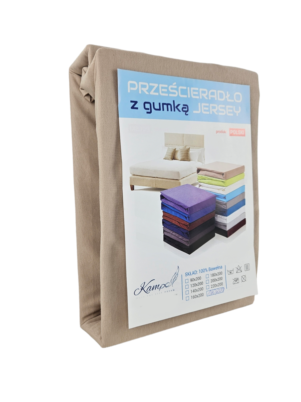 Kam-Pol prześcieradło z gumką jersey bawełniane cappuccino 180x220 cm