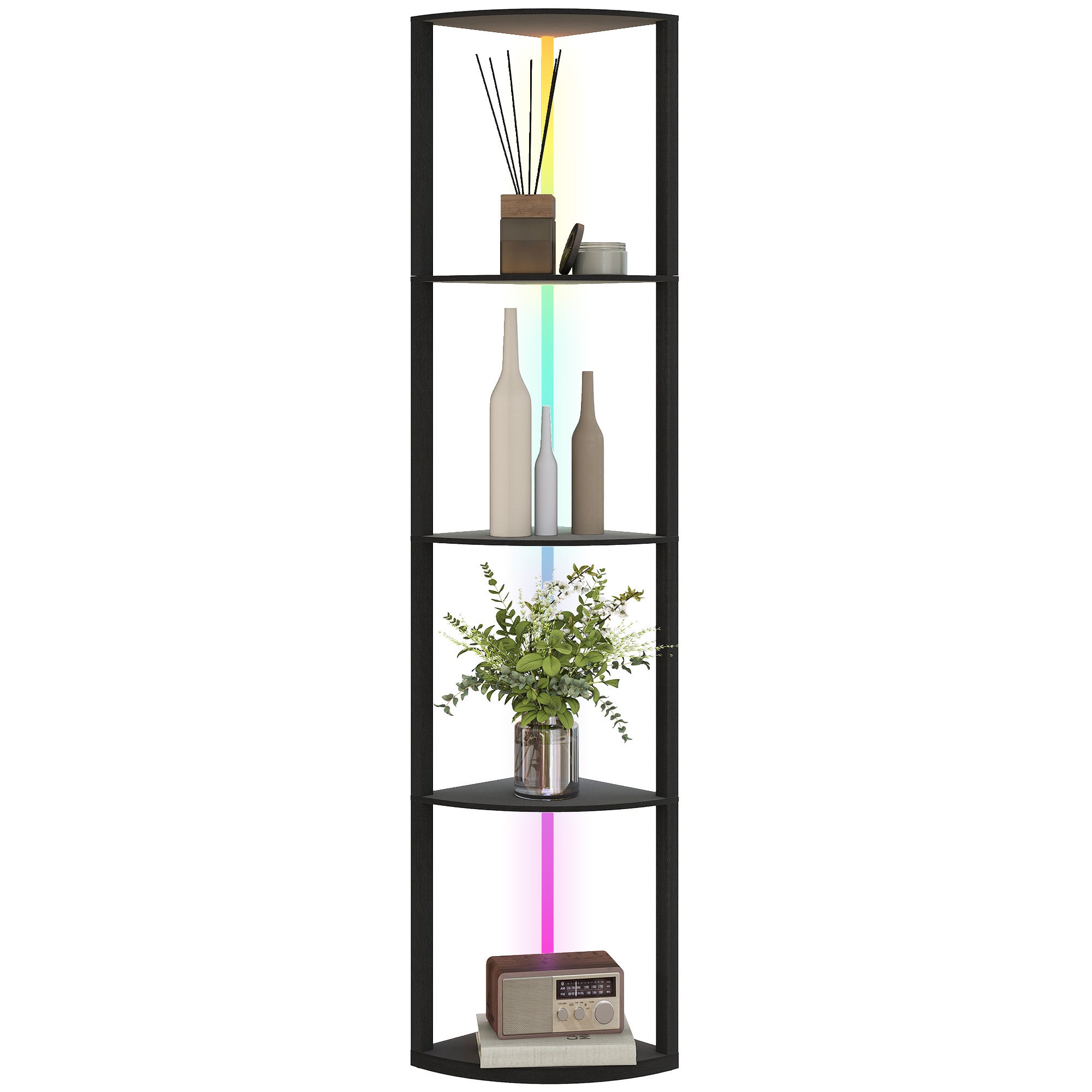 Lampa stojąca LED, ściemnialna w 5 stopniach, z półką, zmieniająca kolory RGB, sterowana pilotem