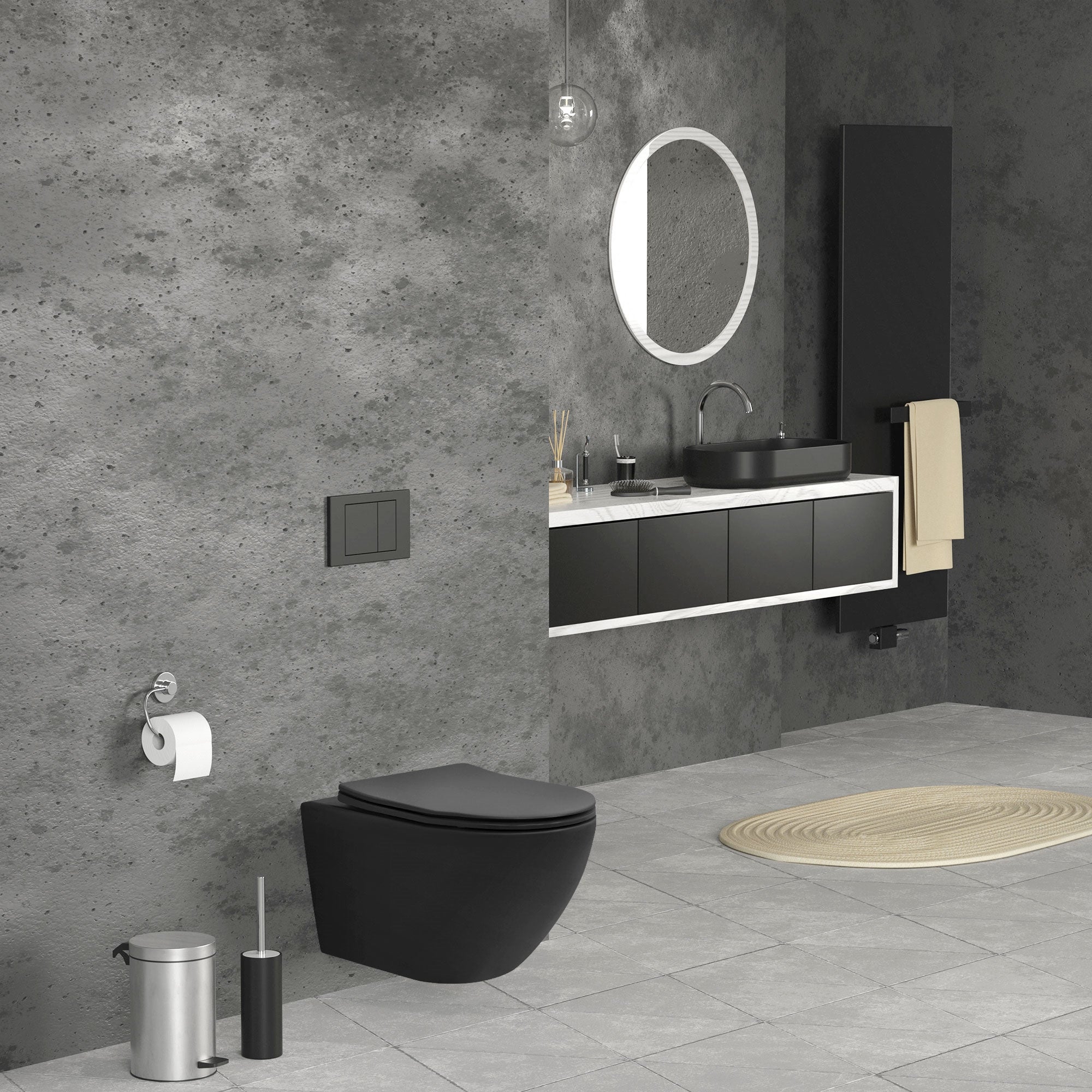 Toaleta ścienna bez krawędzi ceramiczna czarna matowa muszla z siedziskiem Softclose 54 cm