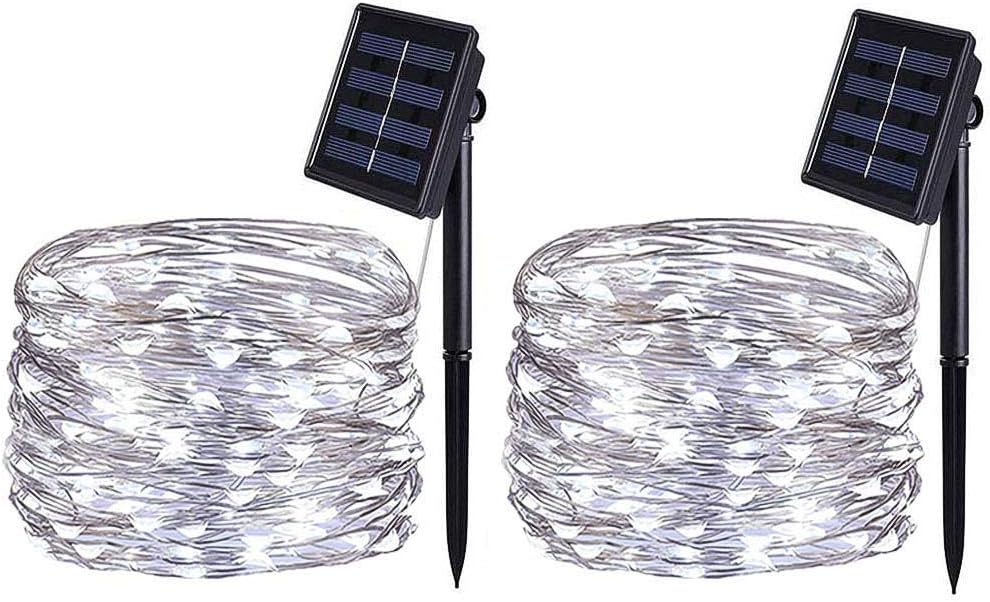 Solarna girlanda świetlna, 7M 50LED Zewnętrzna solarna girlanda świetlna, 8 trybów, wodoodporny drut miedziany do dekoracji (zimna biel, 2 sztuki)