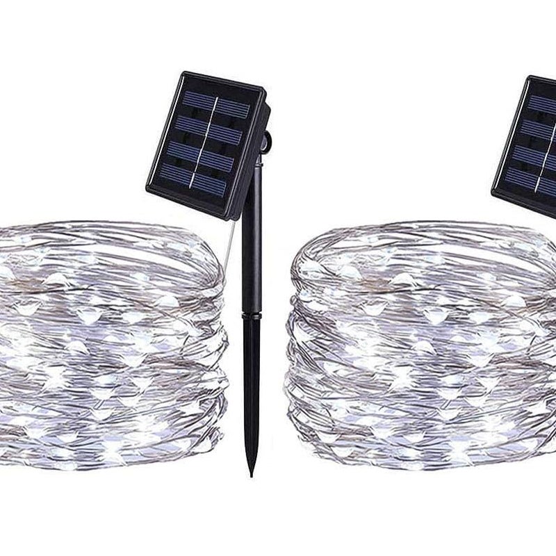 Solarna girlanda świetlna, 7M 50LED Zewnętrzna solarna girlanda świetlna, 8 trybów, wodoodporny drut miedziany do dekoracji (zimna biel, 2 sztuki)