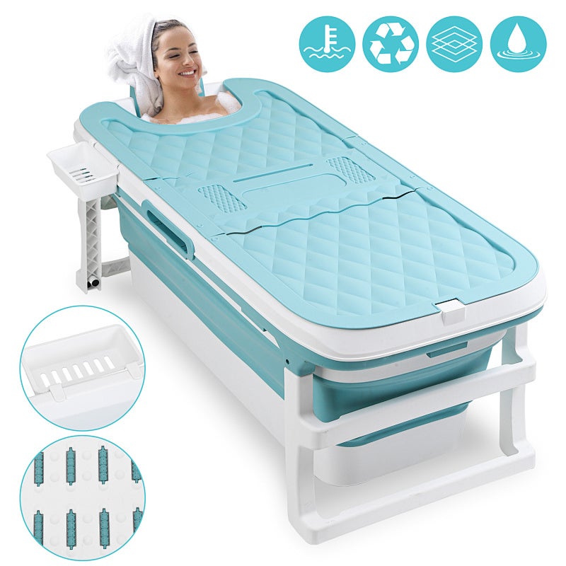 Składana wanna dla dorosłych 149 cm, przenośna z pokrywą, koszykiem i rurą odpływową, PP+TPE