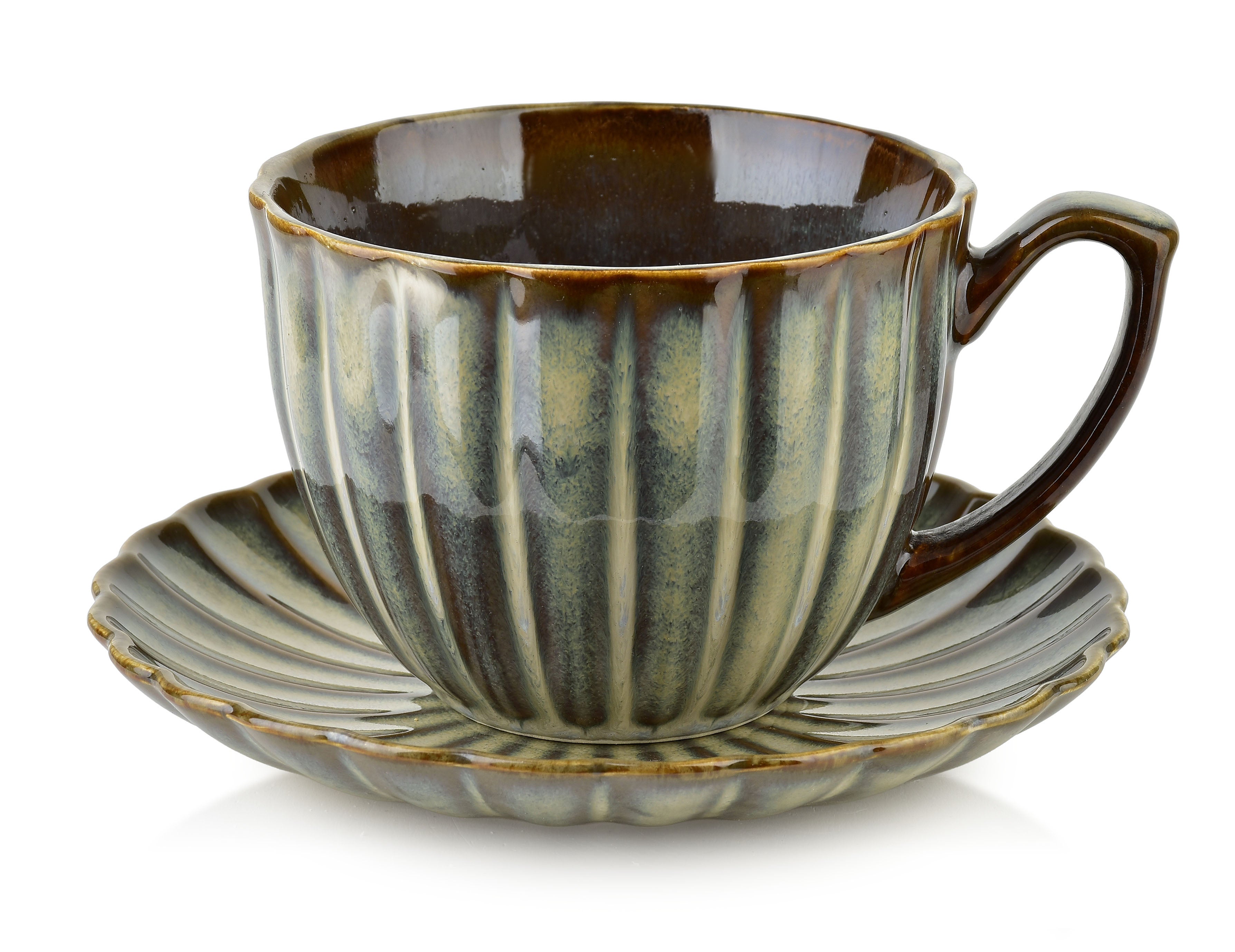 Filiżanka ze spodkiem porcelana EVIE Green 300 ml zielona 1 szt.