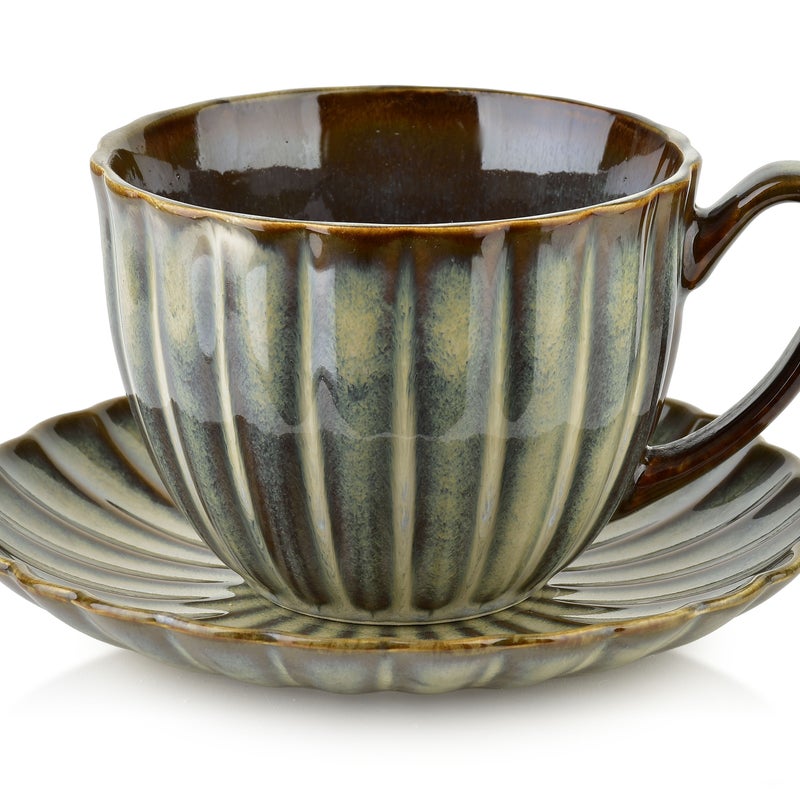 Filiżanka ze spodkiem porcelana EVIE Green 300 ml zielona 1 szt.