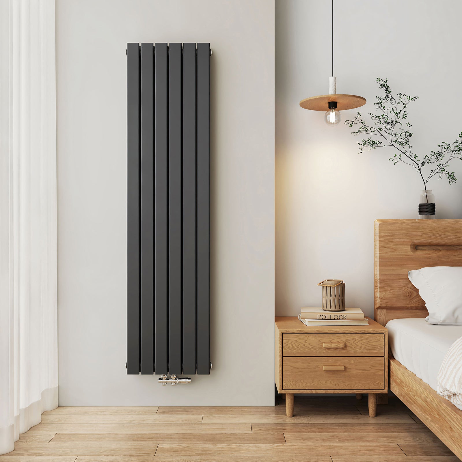 EMKE Grzejnik stalowy 180 x 46 cm 1670 W - Dwupłytowy - Podłączenie środkowe - Antracyt