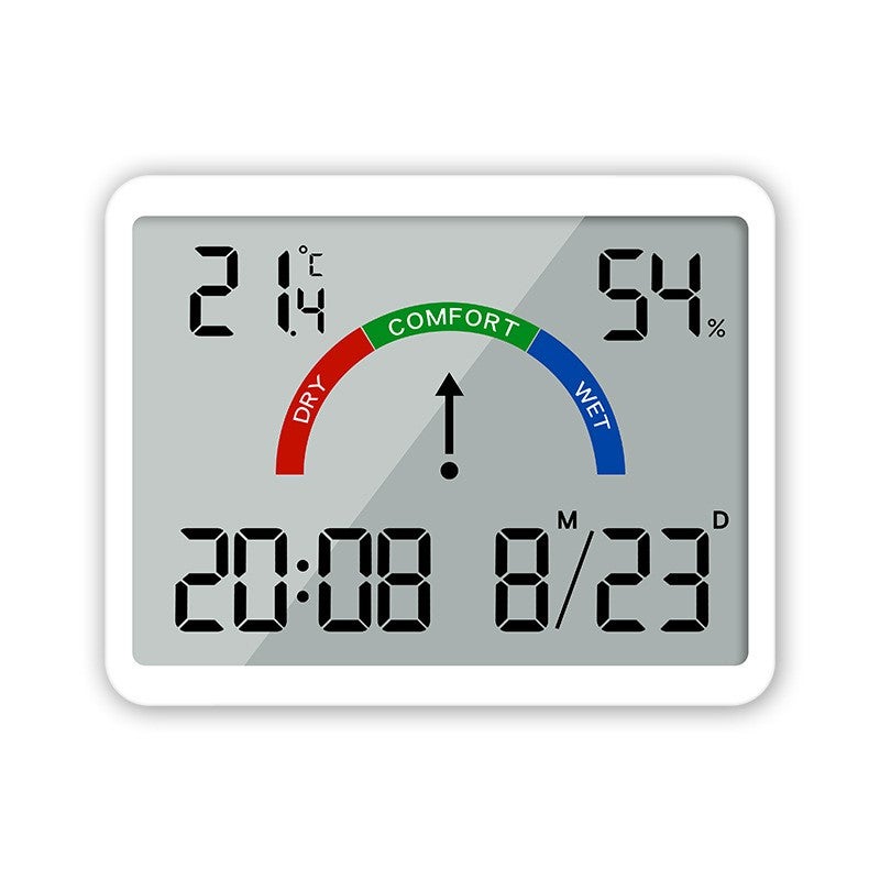 Smukły cyfrowy budzik LCD, do montażu na ścianie, wielofunkcyjny z wyświetlaczem temperatury, biały 9905