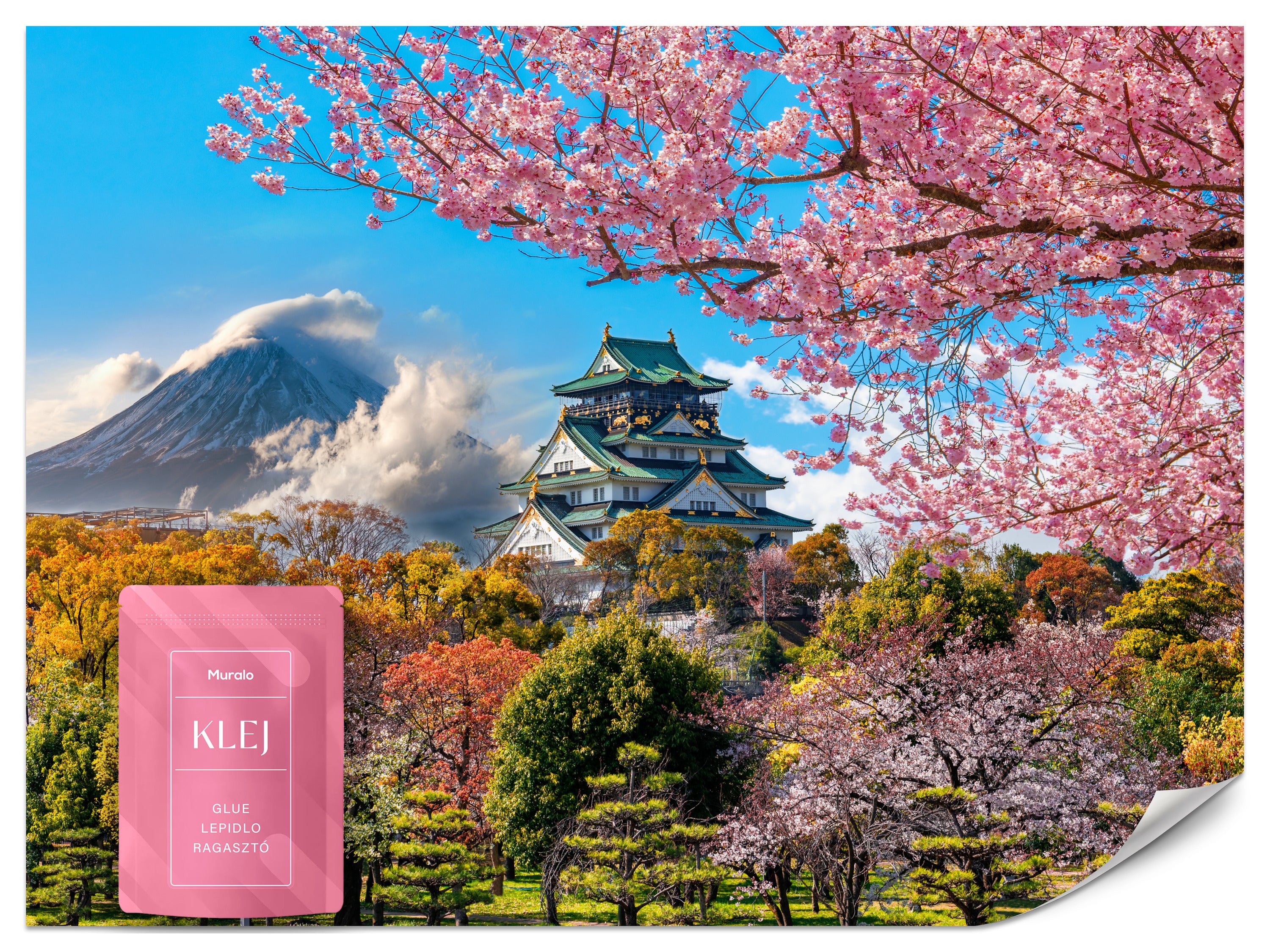 FOTOTAPETA ŚCIENNA JAPONIA PEJZAŻ GÓRA FUDŻI DRZEWA KWITNĄCEJ WIŚNI 400x280