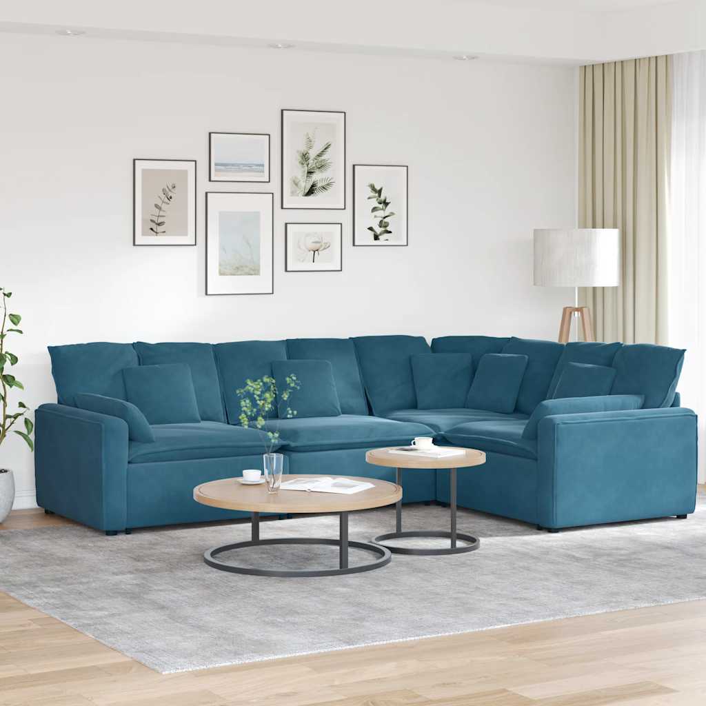 Sofa modułowa z poduszkami Velvet Blue vidaXL