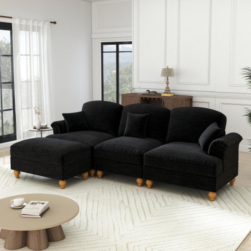 Elegancka, 3-osobowa sofa w stylu średniowieczno-nowoczesnym, z rozszerzanymi podłokietnikami, zdejmowanym błotnikiem