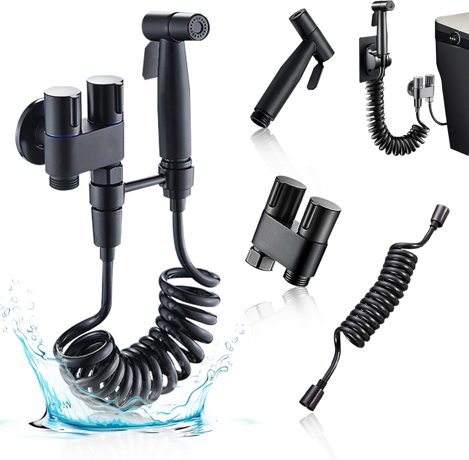 Przełącznik kranu toaletowego, podwójny adapter do kranu dwukierunkowego, przenośny bidet z podwójnym spłukiwaniem (1 wejście, 2 wyjścia), czarny