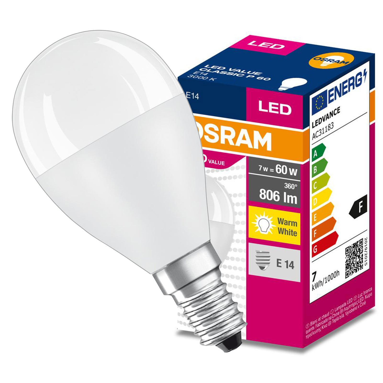 Żarówka LED P45 Kulka E14 6.5 W = 60 W 806 lm 3000K Ciepła biel 180° VALUE CLASSIC Osram