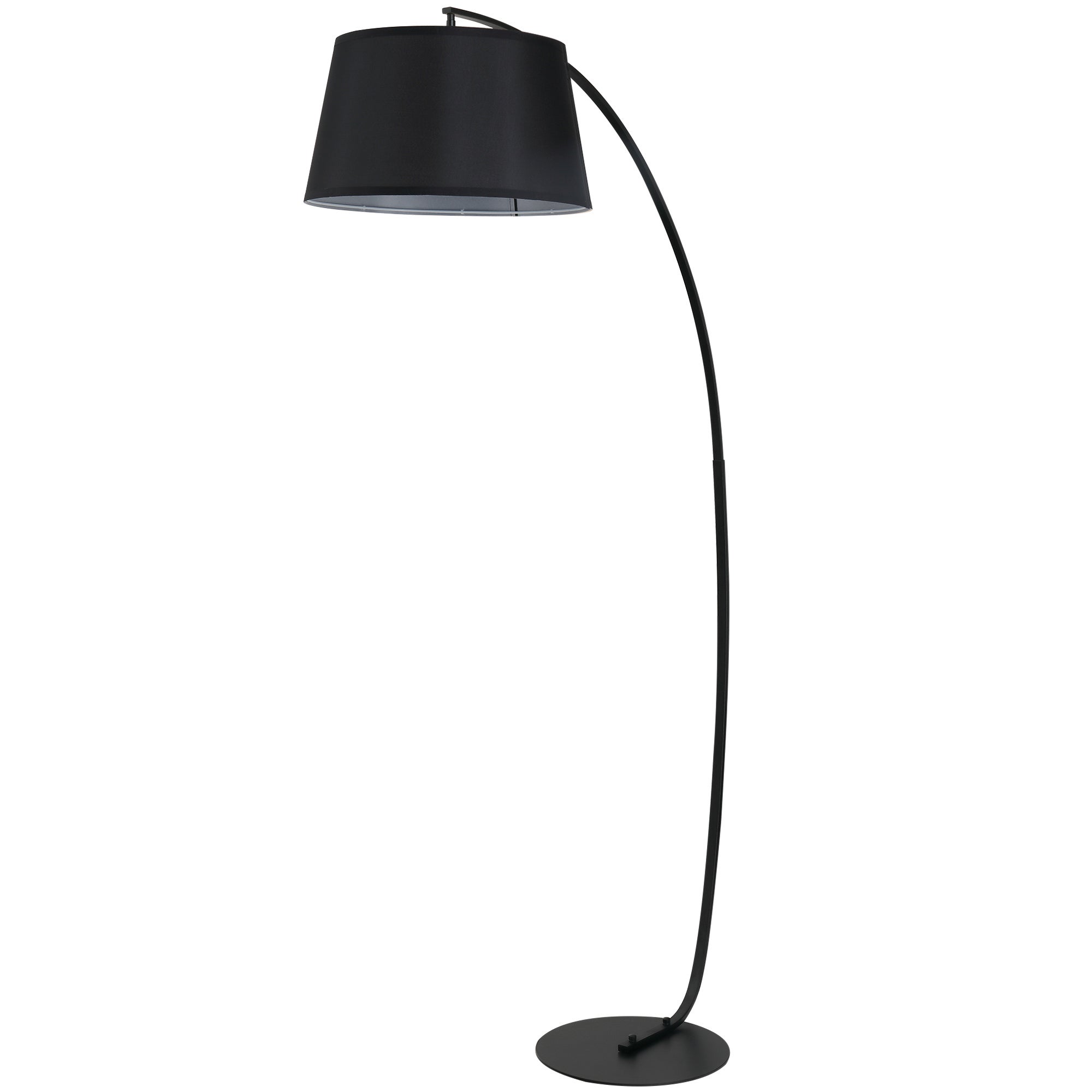 Lampa podłogowa łukowa z kloszem z tkaniny i włącznikiem nożnym, Ø47 x 105 x 190 cm, czarna