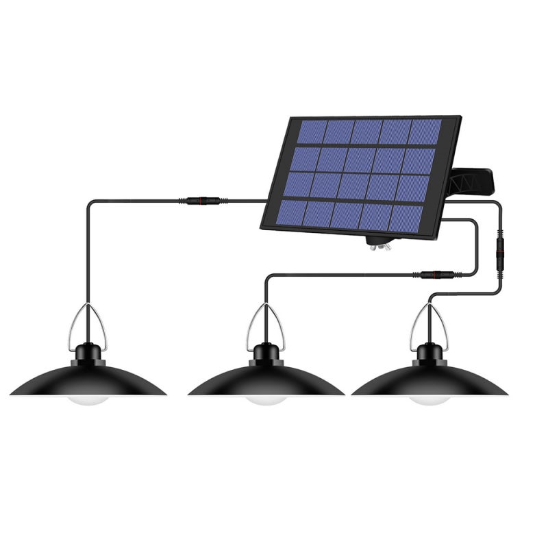 Wisząca lampa solarna z regulowanym panelem, automatyczne włączanie czujnikiem światła, IP65 – do ogrodu, patio, magazynu (wewnątrz/na zewnątrz)
